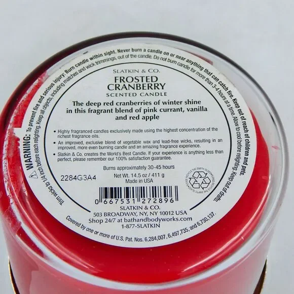 Bath & Body Works Slatkin FROSTED CRANBERRY Scented 3-Wick Candle 14.5 oz - Picture 7 of 8